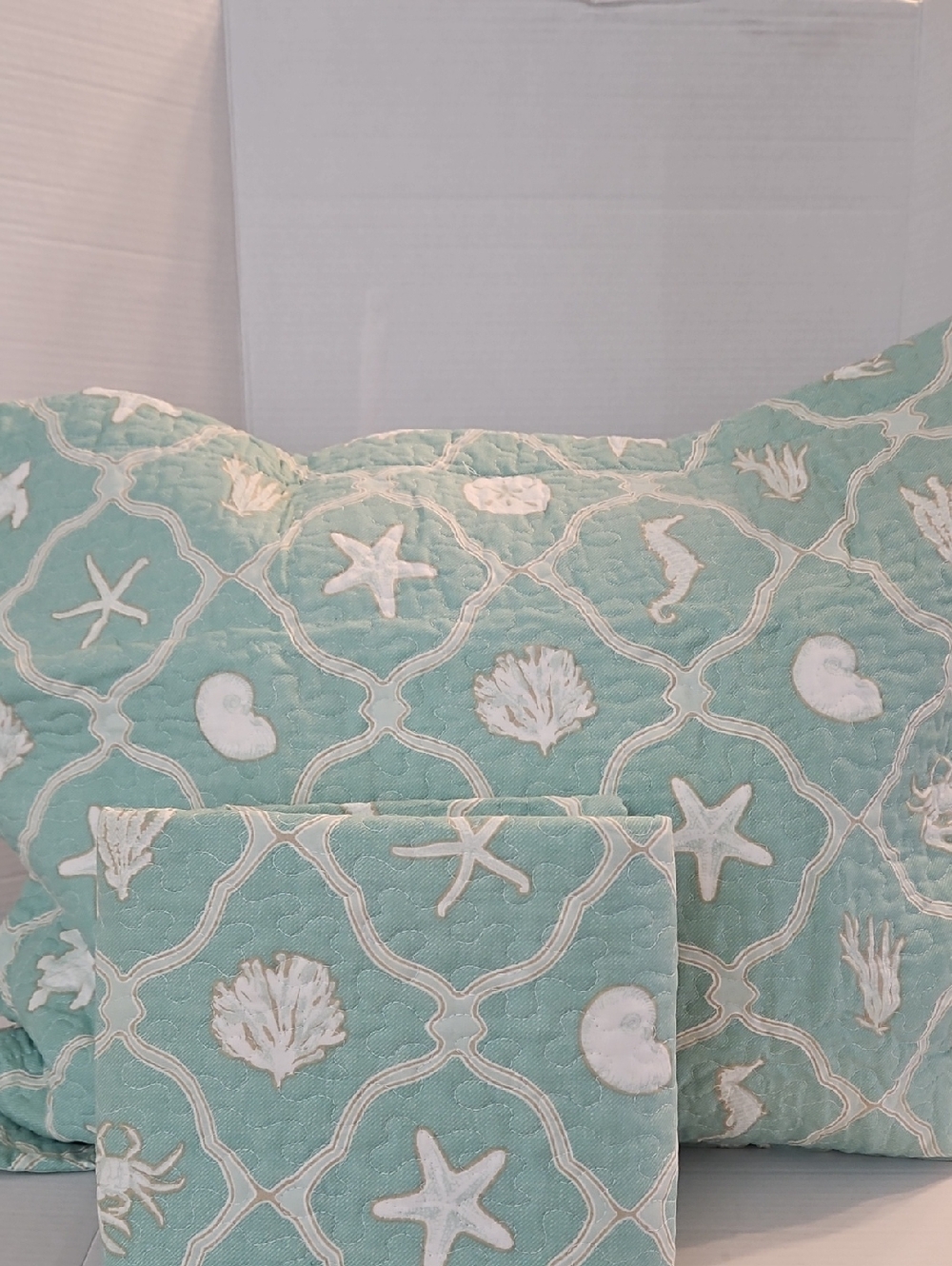 Laura Ashley Mint Green Coastal Quilted Polk Dot Cotton Standard Pillow Sham Set